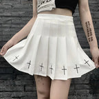 Women's High Waist Gothic Mini Ladies Cross Pattern Mini Pleated Dark Style Skirt