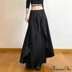 Women's High Waist Layered Ruffle Maxi Cake Elegant Party Wedding Guest Y2K Solid Vintage Black A Line Skirt