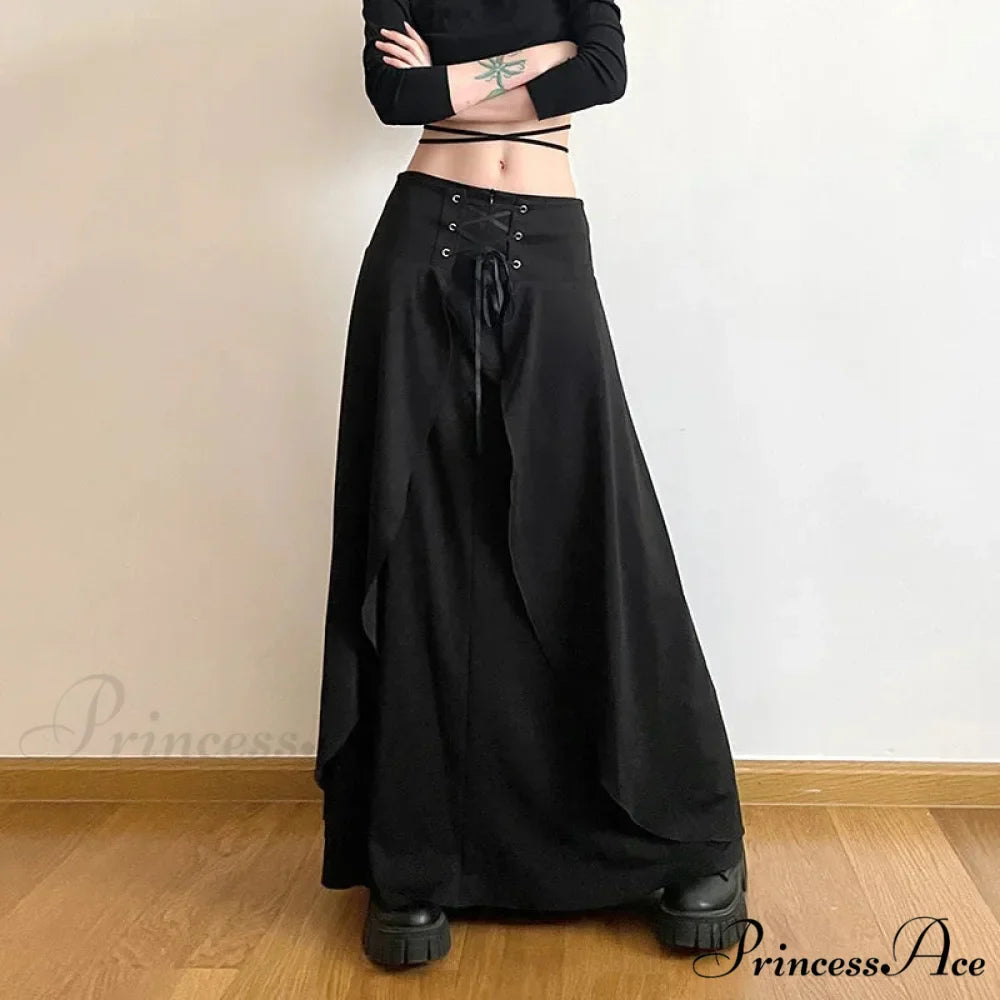 Women's High Waist Layered Ruffle Maxi Cake Elegant Party Wedding Guest Y2K Solid Vintage Black A Line Skirt