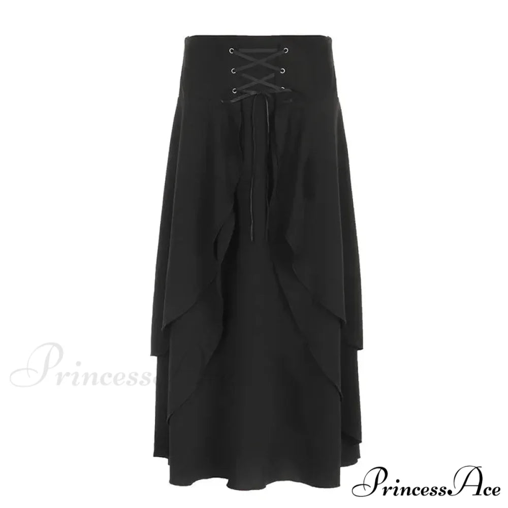 Women's High Waist Layered Ruffle Maxi Cake Elegant Party Wedding Guest Y2K Solid Vintage Black A Line Skirt