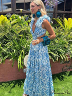 Women's Holiday Party Dresses Sexy V Neck Backless Floral Ruffle Christmas Party Dress