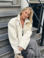 Women's Ivory Lamb Wool Zipper Jacket