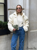 Women's Ivory Lamb Wool Zipper Jacket