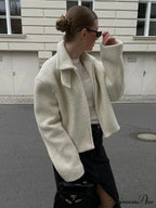 Women's Ivory Lamb Wool Zipper Jacket