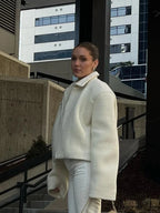 Women's Ivory Lamb Wool Zipper Jacket