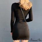 Women's Lace Patchwork Long Sleeve Split Mini Dress