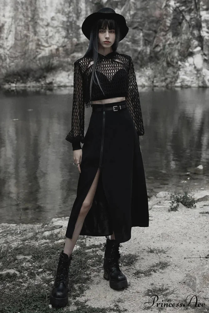 Women's Minimalist Thin Two-wear A Pendulum Chiffon Half Detachable Belt High Waist Long Skirt