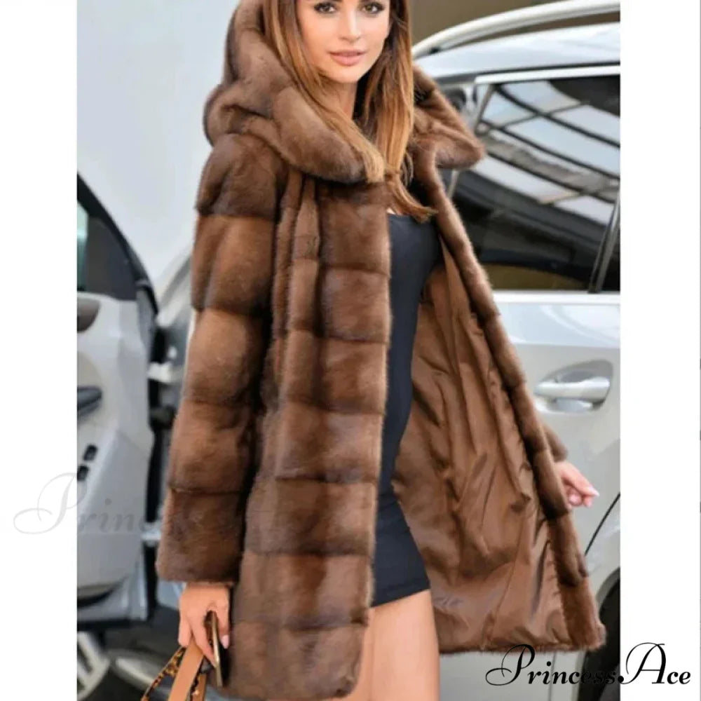 Women's Mink Hooded Lengthy Coat