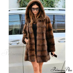 Women's Mink Hooded Lengthy Coat