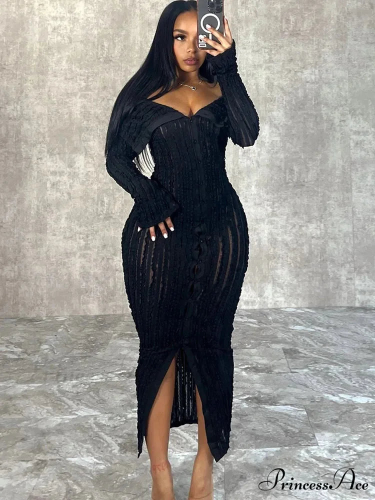 Women's Pleated Off Shoulder See-Through Fitted Ruched Party Night Sexy Midi Dress