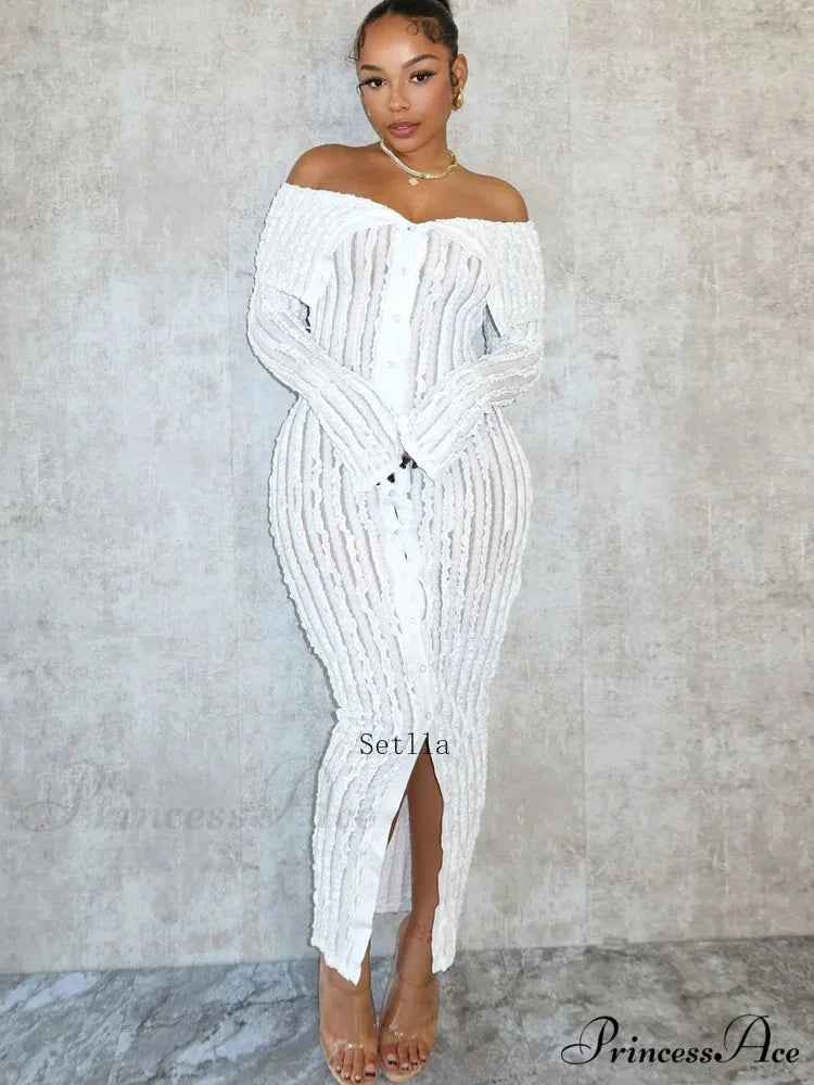 Women's Pleated Off Shoulder See-Through Fitted Ruched Party Night Sexy Midi Dress