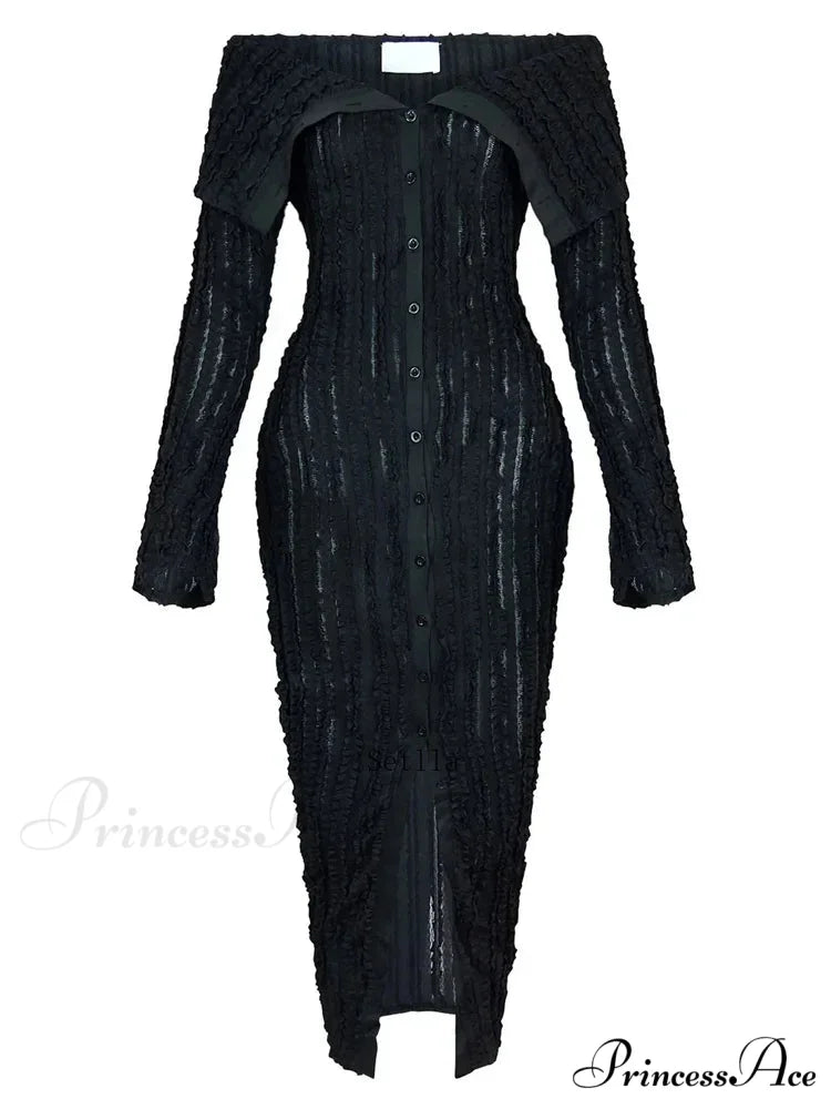 Women's Pleated Off Shoulder See-Through Fitted Ruched Party Night Sexy Midi Dress