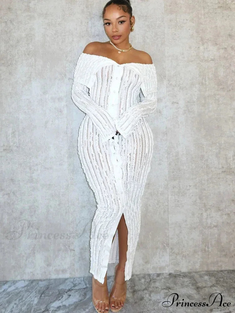 Women's Pleated Off Shoulder See-Through Fitted Ruched Party Night Sexy Midi Dress