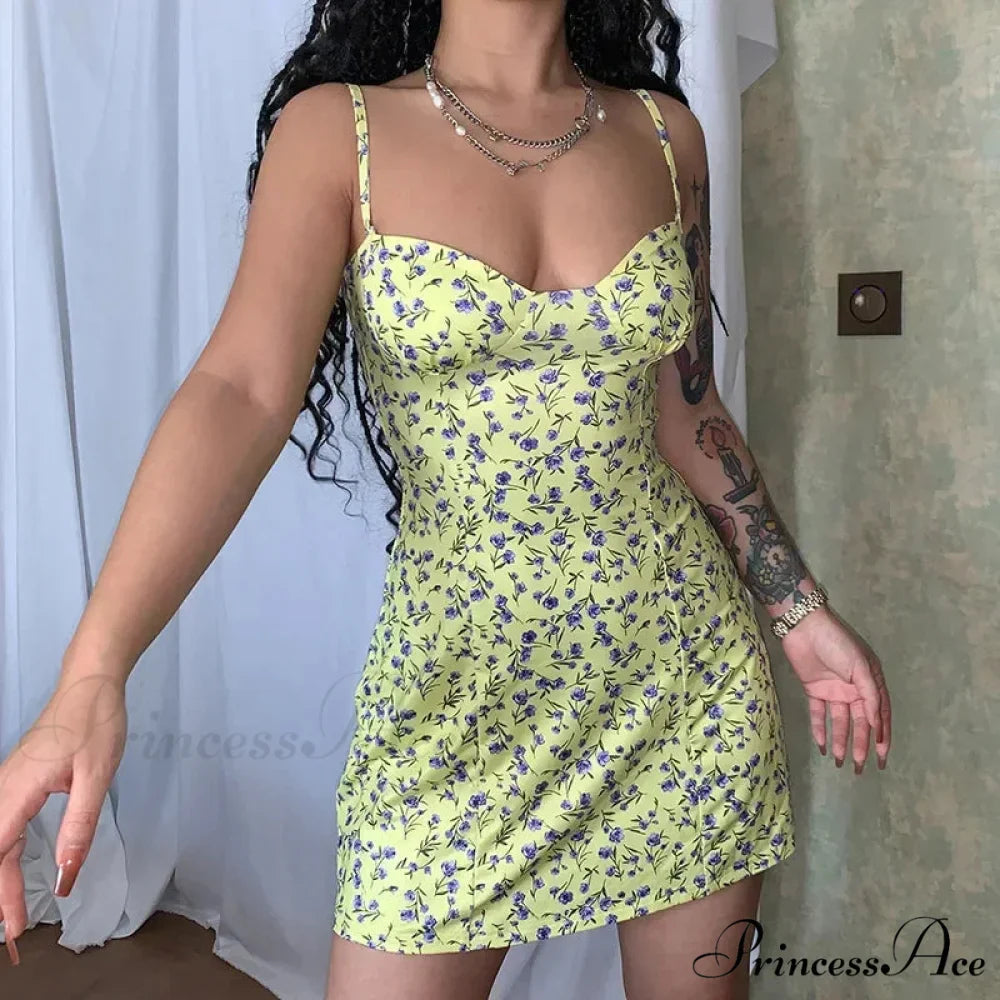 Women's Short Breasted SlimLarge Backless Sleeveless Sun Vacation Floral Dress