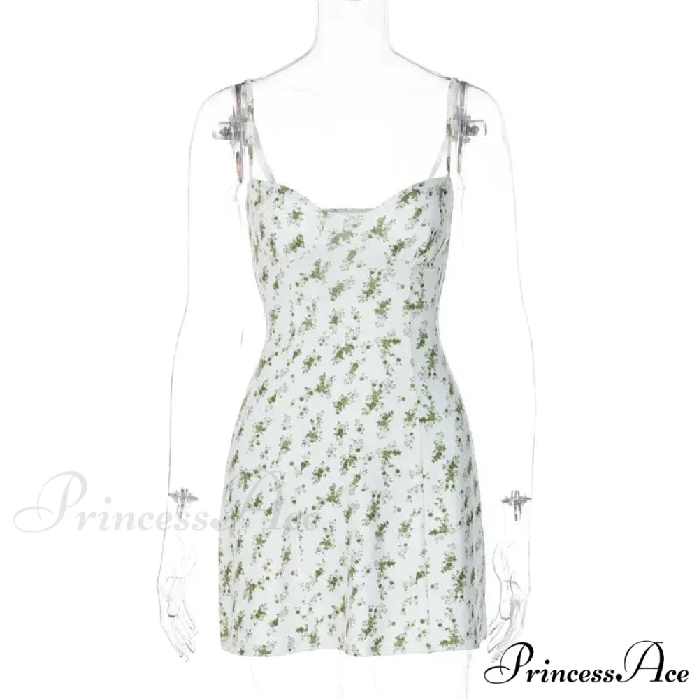 Women's Short Breasted SlimLarge Backless Sleeveless Sun Vacation Floral Dress