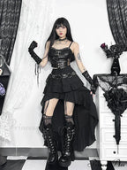 Women's SteamRetro Gothic Pleated Asymmetric Hi-Low Lace Party Irregular Victorian High-Low Bustle Skirt