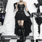 Women's SteamRetro Gothic Pleated Asymmetric Hi-Low Lace Party Irregular Victorian High-Low Skirt