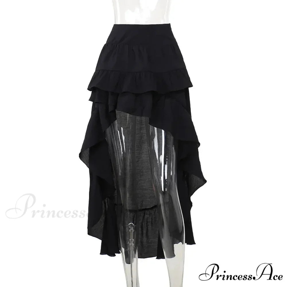 Women's SteamRetro Gothic Pleated Asymmetric Hi-Low Lace Party Irregular Victorian High-Low Skirt