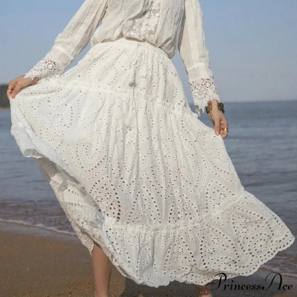 Women's Warm Weather Cotton Complete Lace Midi Skirt A-line Boho Getaway