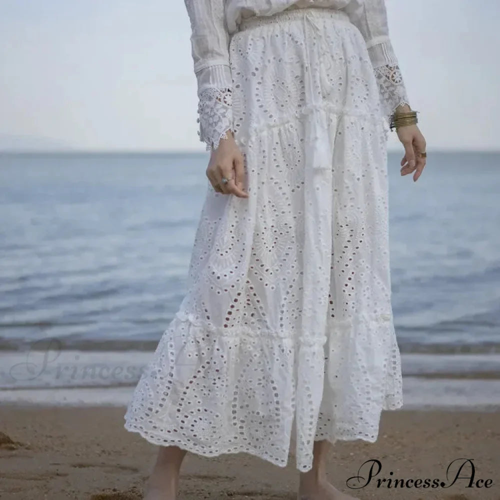 Women's Warm Weather Cotton Complete Lace Midi Skirt A-line Boho Getaway