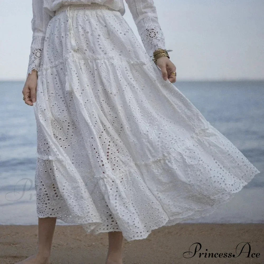 Women's Warm Weather Cotton Complete Lace Midi Skirt A-line Boho Getaway
