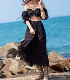 Women's Warm Weather Cotton Complete Lace Midi Skirt A-line Boho Getaway