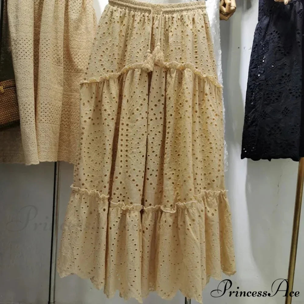 Women's Warm Weather Cotton Complete Lace Midi Skirt A-line Boho Getaway