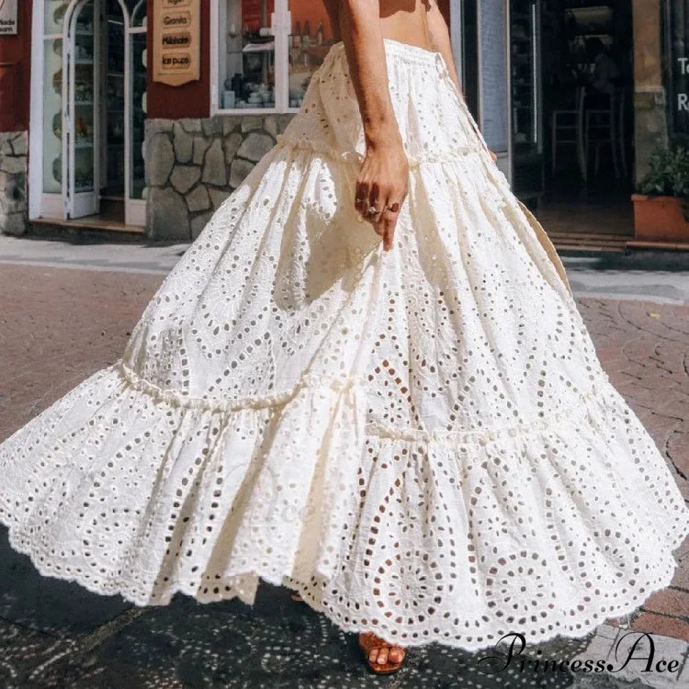 Women's Warm Weather Cotton Complete Lace Midi Skirt A-line Boho Getaway