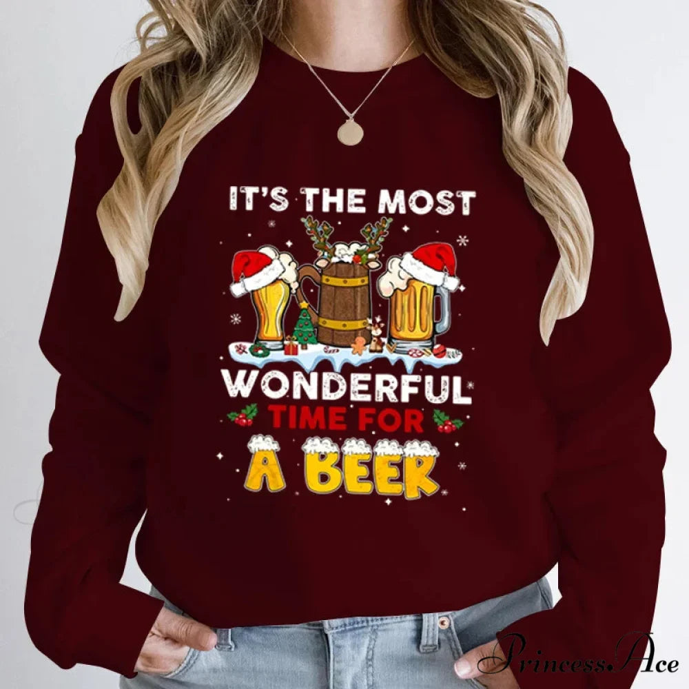 Wonderful Time Beer Autumn Winter Casual Hoodless Pullover Christmas Hoodie