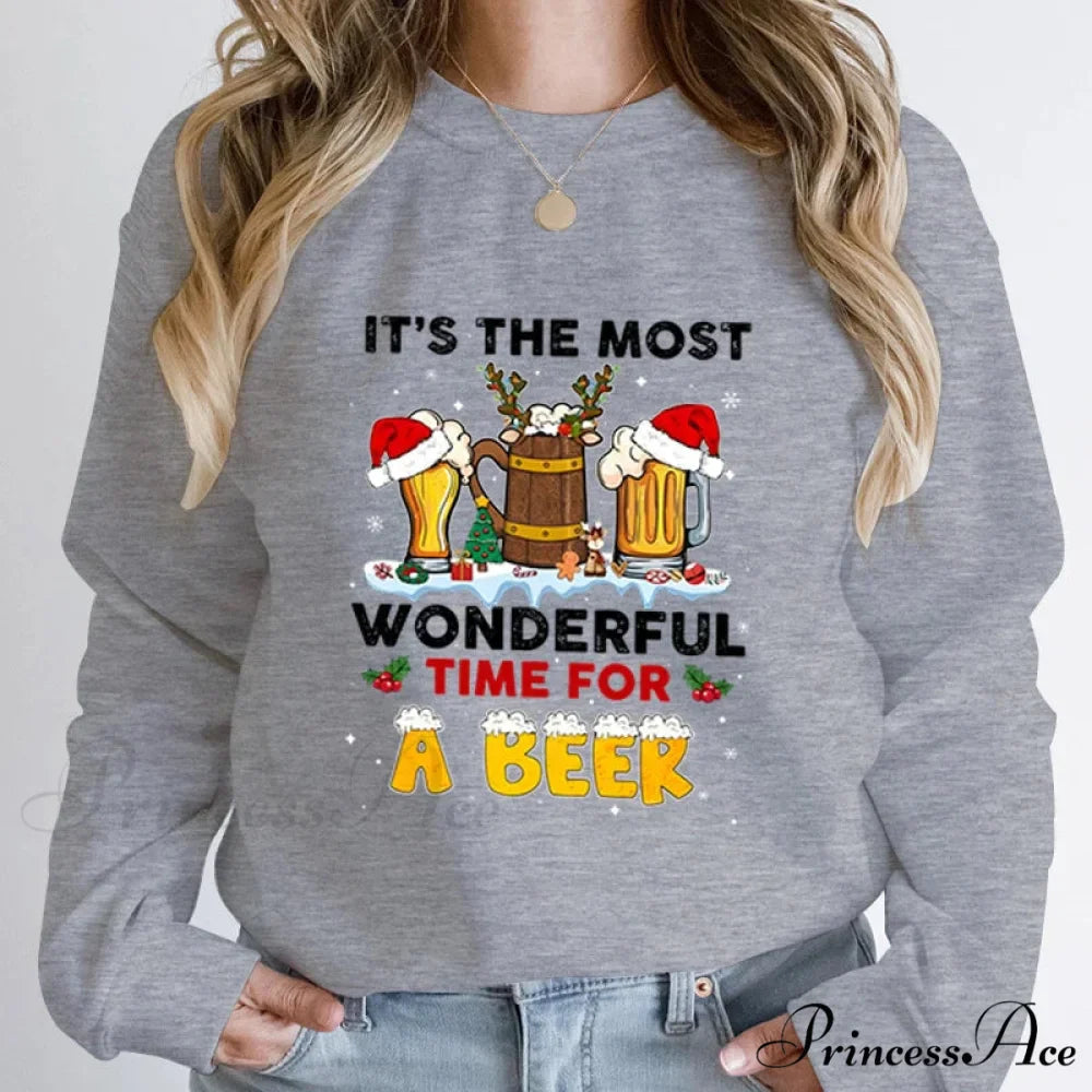 Wonderful Time Beer Autumn Winter Casual Hoodless Pullover Christmas Hoodie