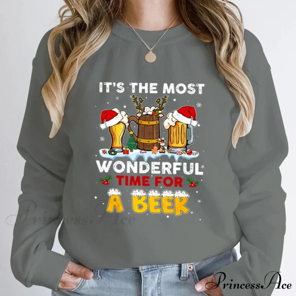 Wonderful Time Beer Autumn Winter Casual Hoodless Pullover Christmas Hoodie