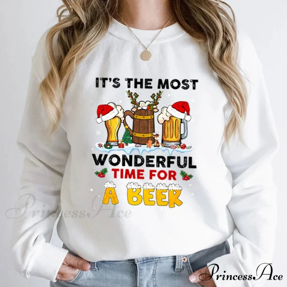 Wonderful Time Beer Autumn Winter Casual Hoodless Pullover Christmas Hoodie
