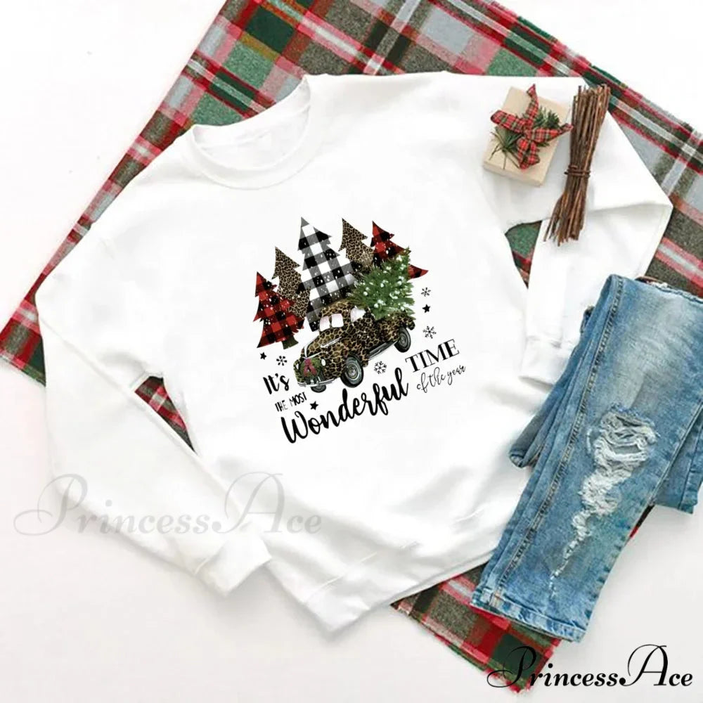 Wonderful Time Printed Party Holiday Sweater Xmas OutFit Christmas Hoodie