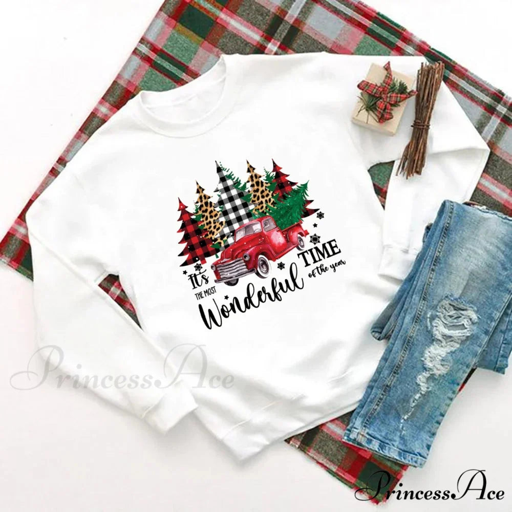 Wonderful Time Printed Party Holiday Sweater Xmas OutFit Christmas Hoodie