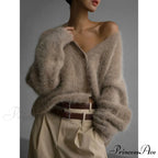 Wool Baggy V-neck Extended Sleeve Cardigan