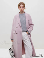 Wool Camel Hair Temperament Oatmeal Long Notched Collar Double Breasted Classic Chic Coat