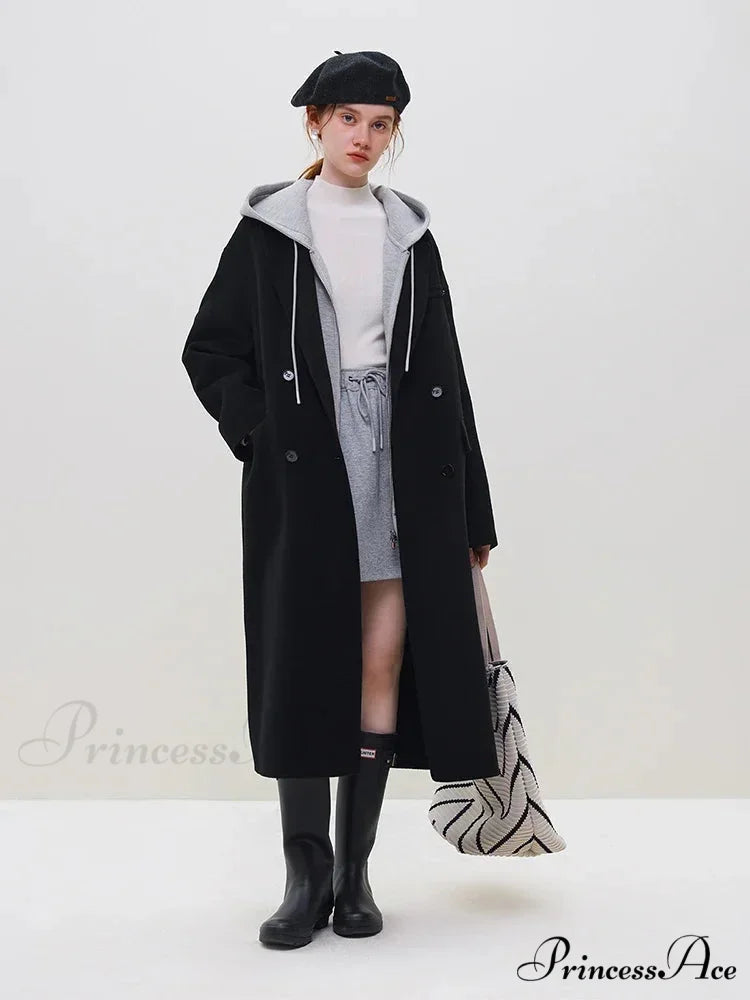 Wool Camel Hair Temperament Oatmeal Long Notched Collar Double Breasted Classic Chic Coat