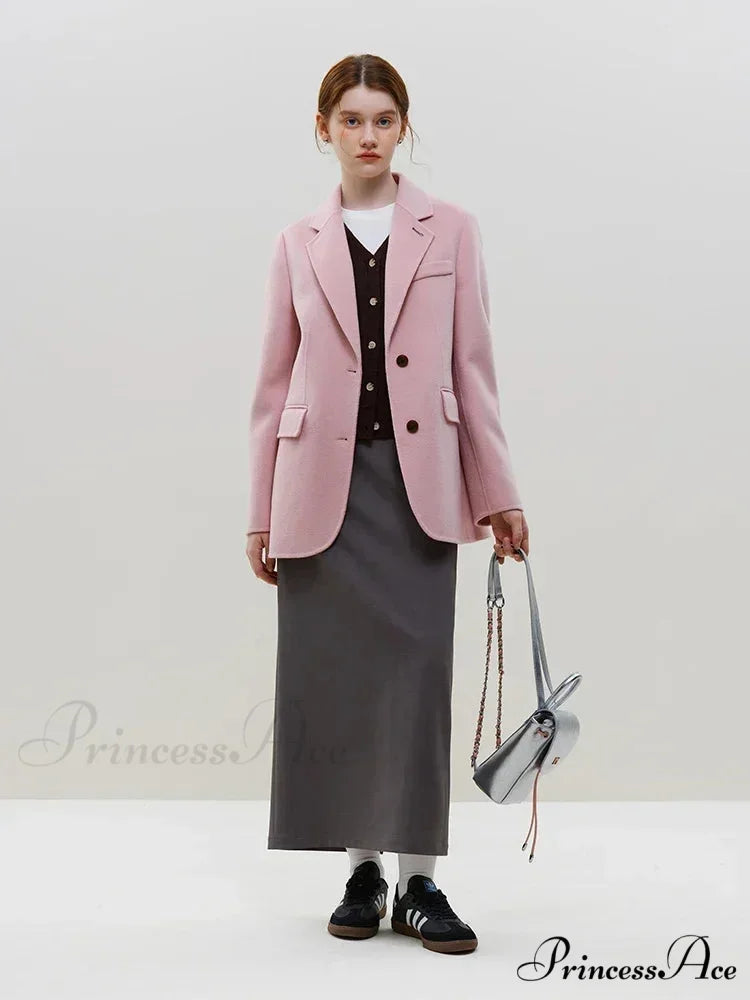 Wool Commuter Short Double-sided Single-breasted Two-button Lady Simple Elegant Coat