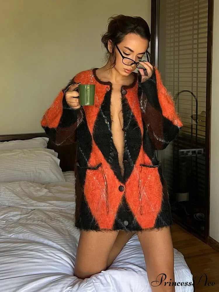 Wool Contrast Pocket Baggy Cardigan