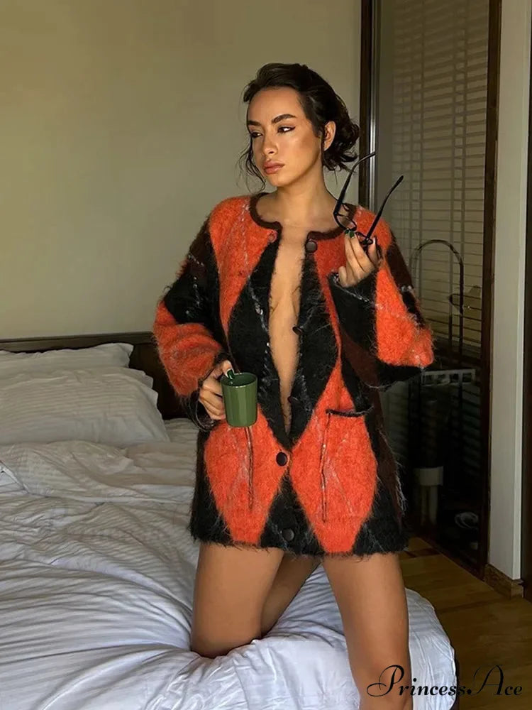 Wool Contrast Pocket Baggy Cardigan