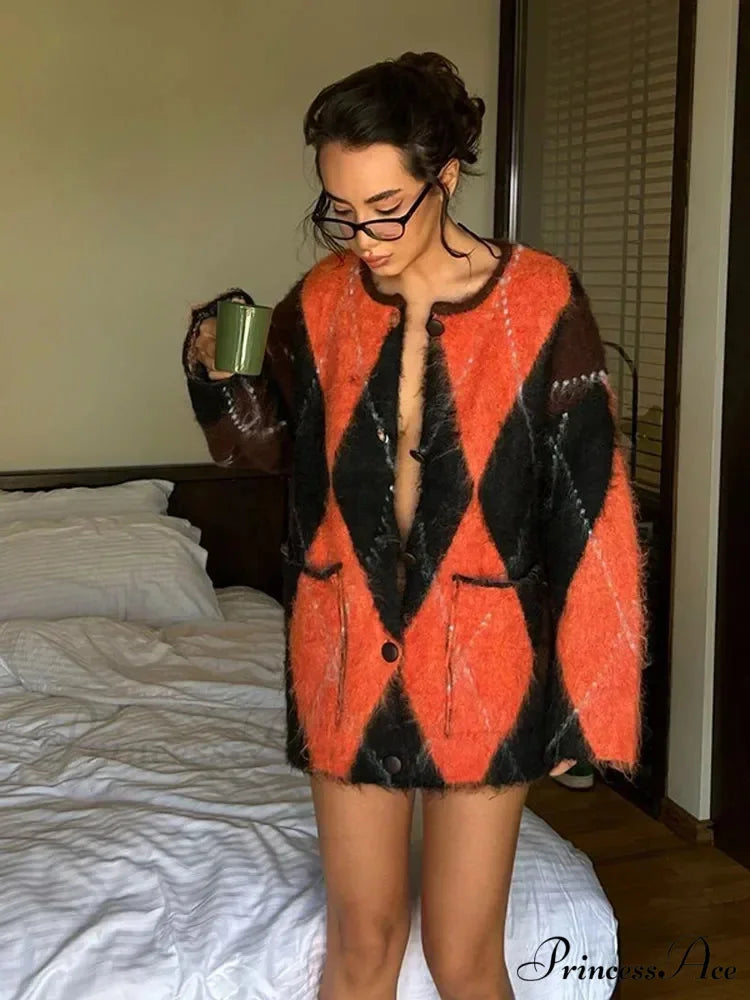 Wool Contrast Pocket Baggy Cardigan