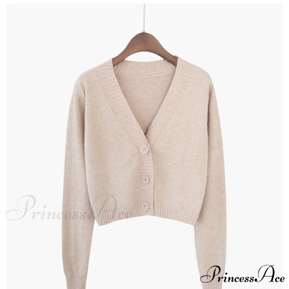 Wool Solid Girl Crop Top Cardigan