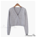 Wool Solid Girl Crop Top Cardigan