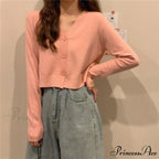 Wool Solid Girl Crop Top Cardigan