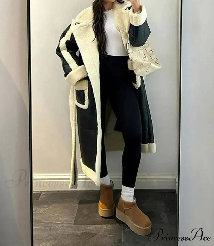 Woolen Patchwork Leather Extended Coat