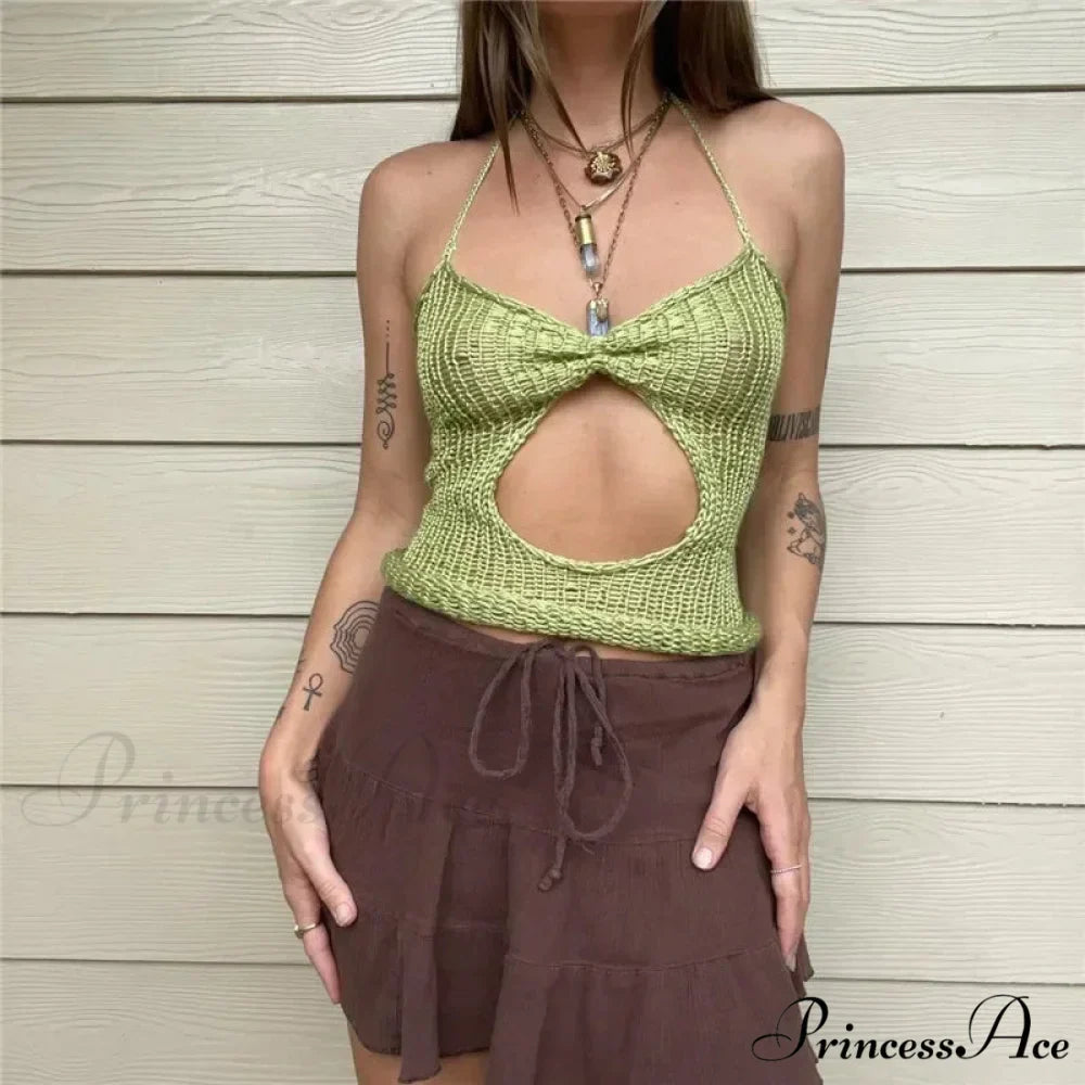 Woven Pierced Halter Crop Top