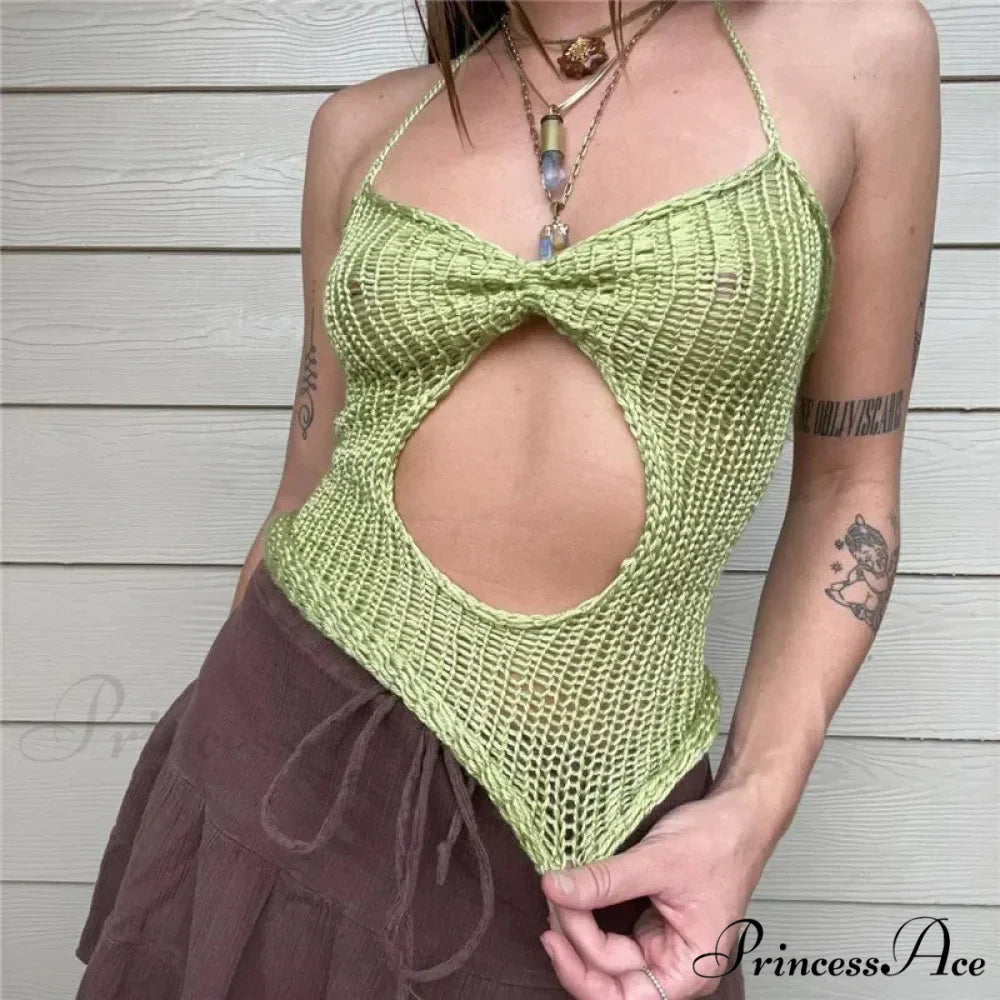 Woven Pierced Halter Crop Top