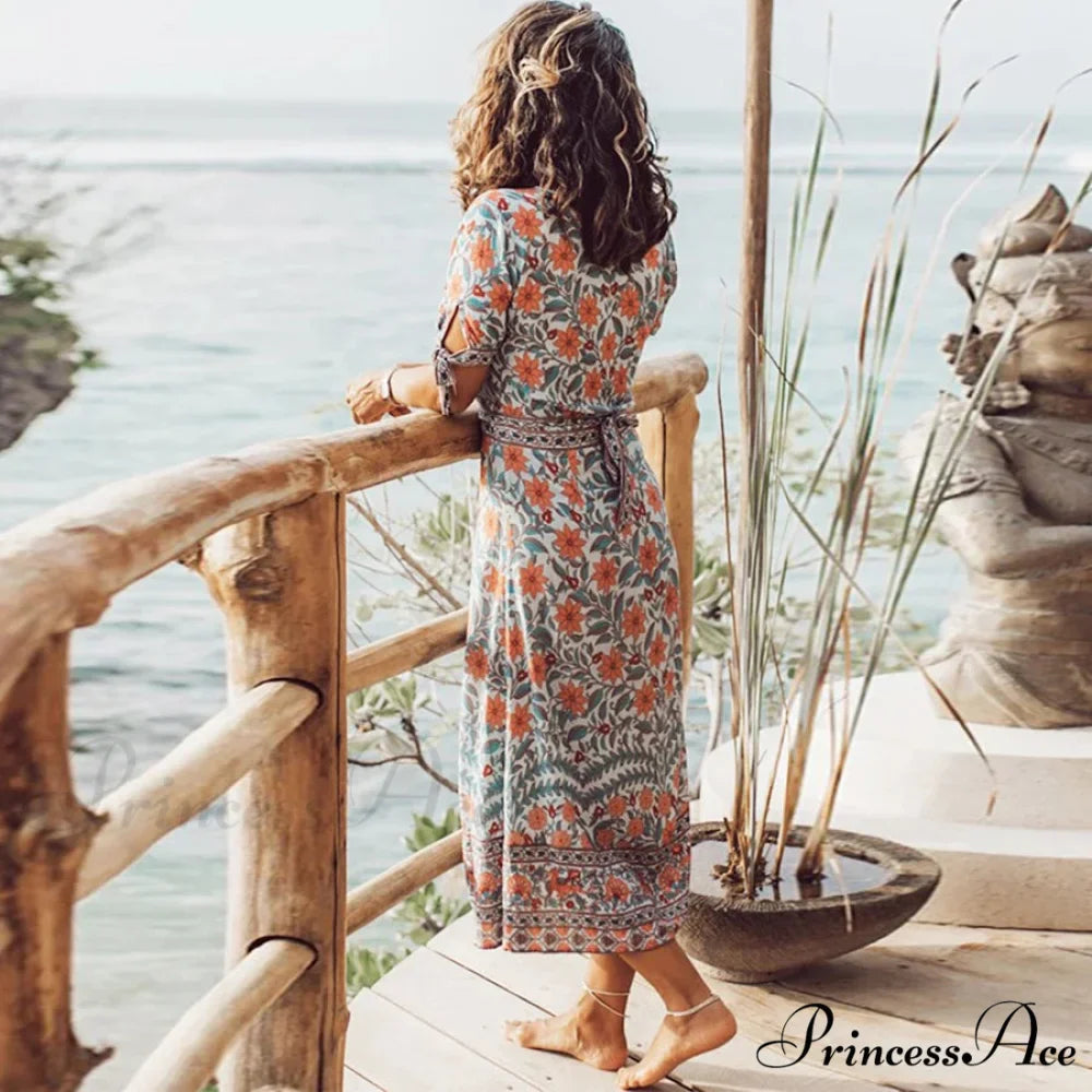 Wrap Golden Floral Bohemian Dress