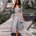Wrap Golden Floral Bohemian Dress