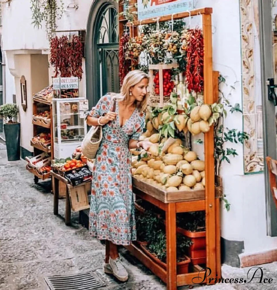 Wrap Golden Floral Bohemian Dress